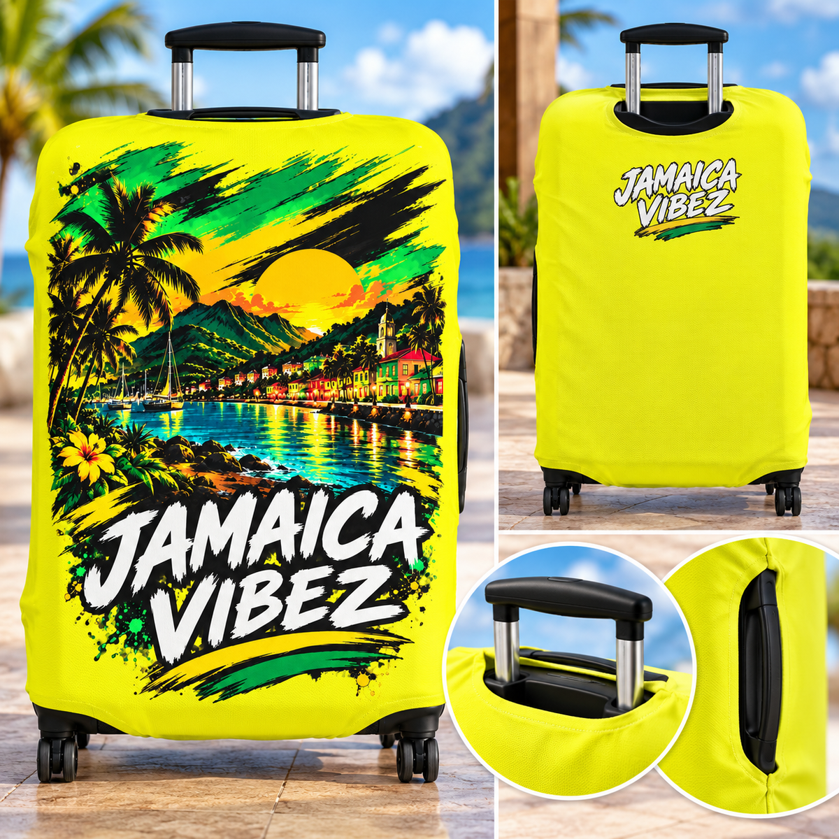 Jamaica Vibez Luggage Cover | Tropical Sunset Palm Beachcase