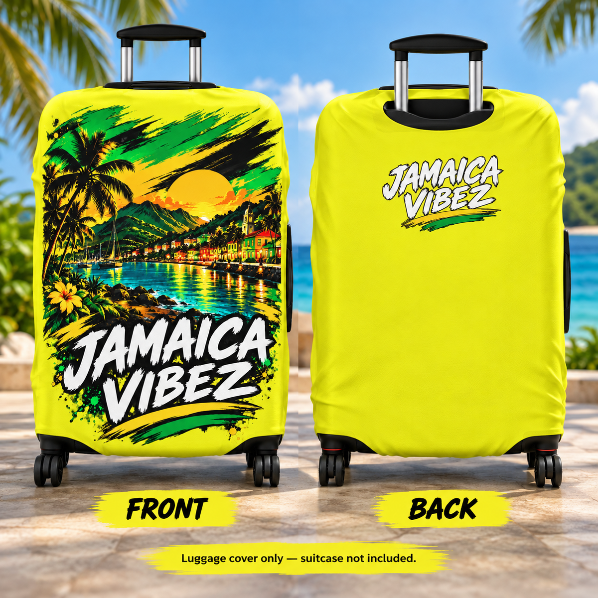 Jamaica Vibez Luggage Cover | Tropical Sunset Palm Beachcase