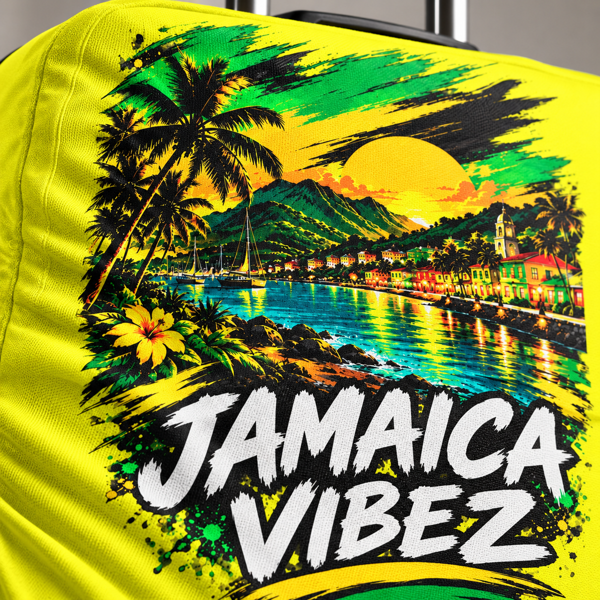 Jamaica Vibez Luggage Cover | Tropical Sunset Palm Beachcase