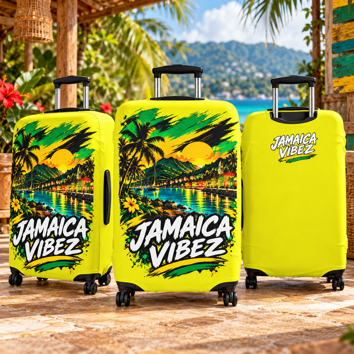 Jamaica Vibez Luggage Cover | Tropical Sunset Palm Beachcase