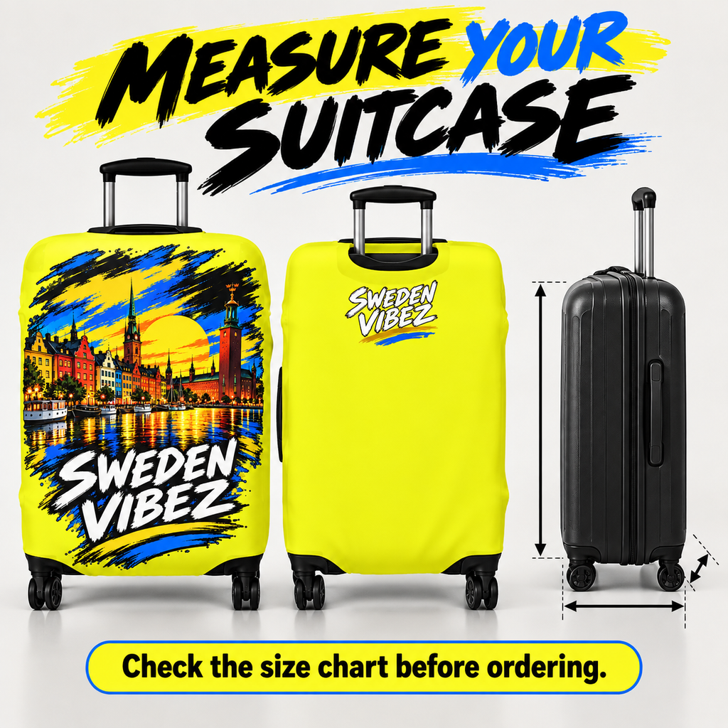 Sweden Vibez luggage cover | Stockholm skyline travel protector