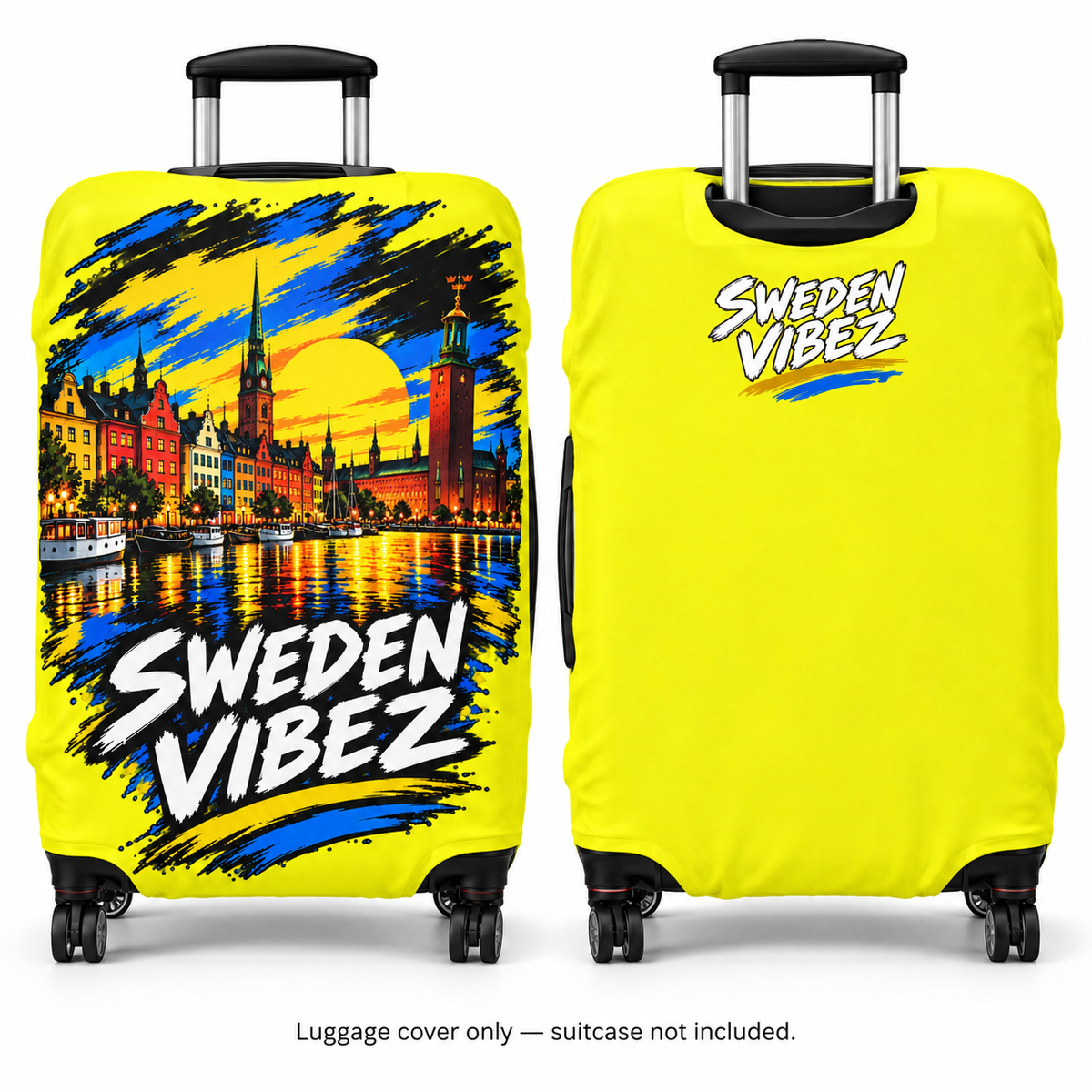 Sweden Vibez luggage cover | Stockholm skyline travel protector