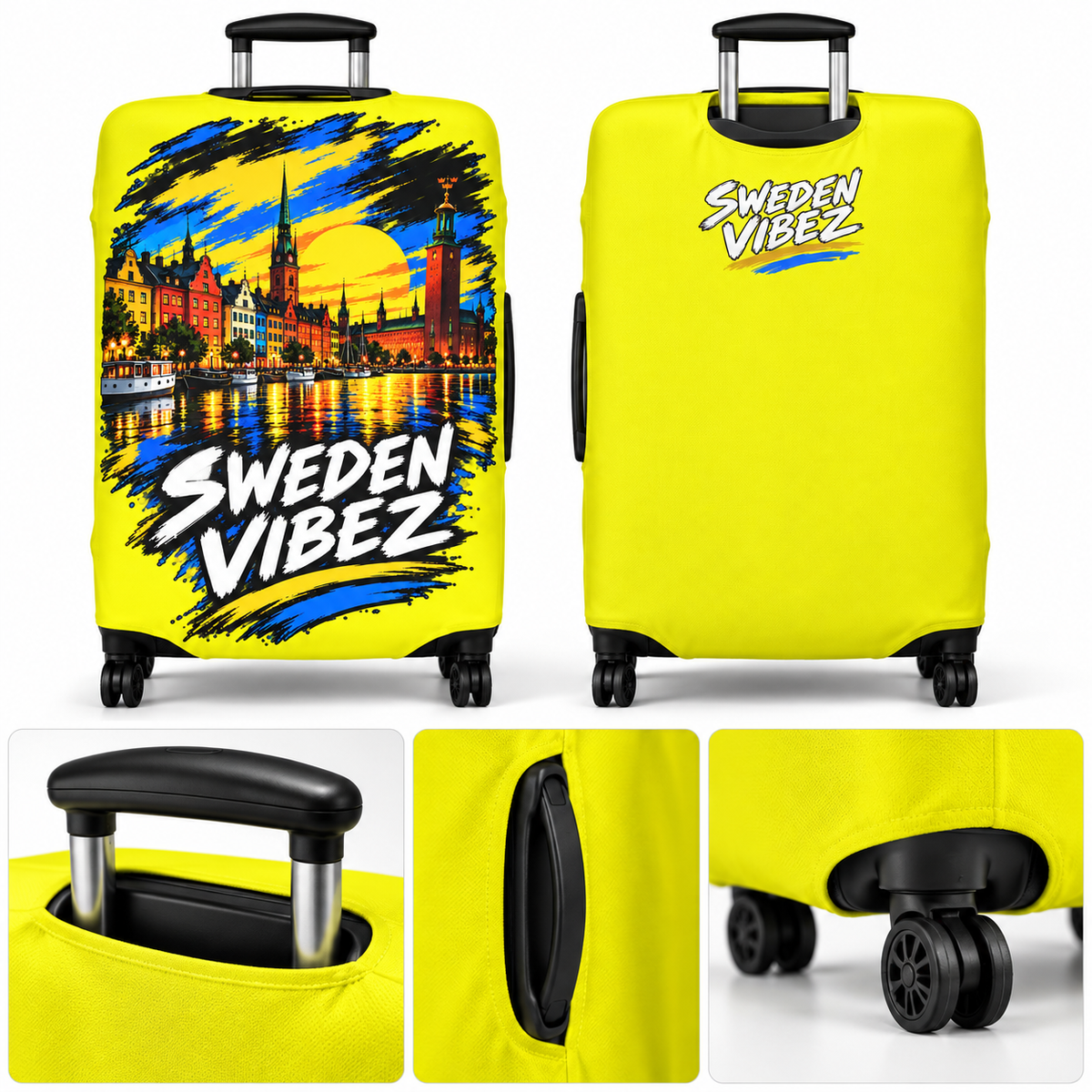 Sweden Vibez luggage cover | Stockholm skyline travel protector