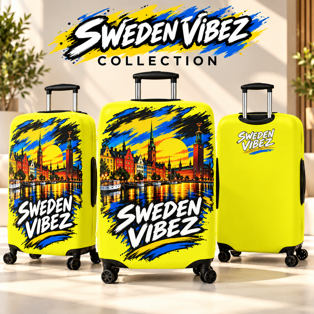 Sweden Vibez luggage cover | Stockholm skyline travel protector