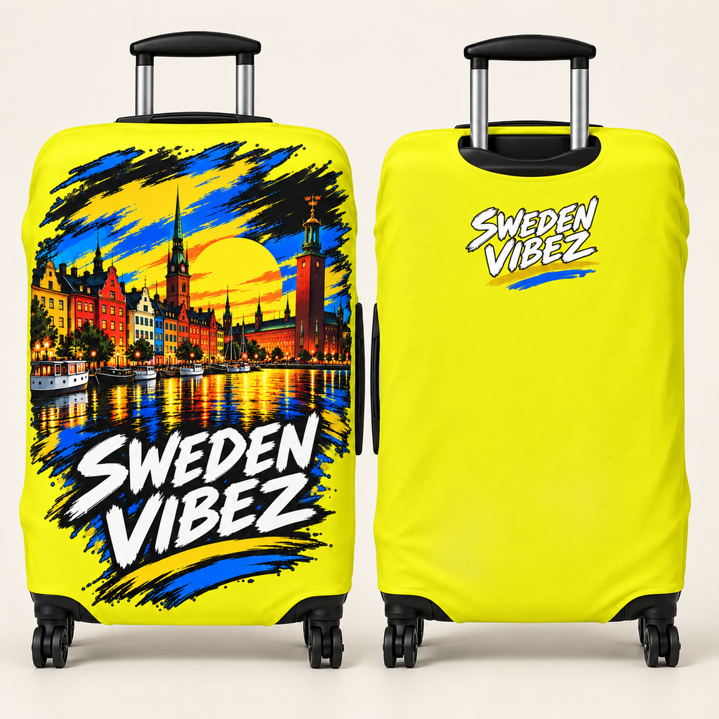Sweden Vibez luggage cover | Stockholm skyline travel protector