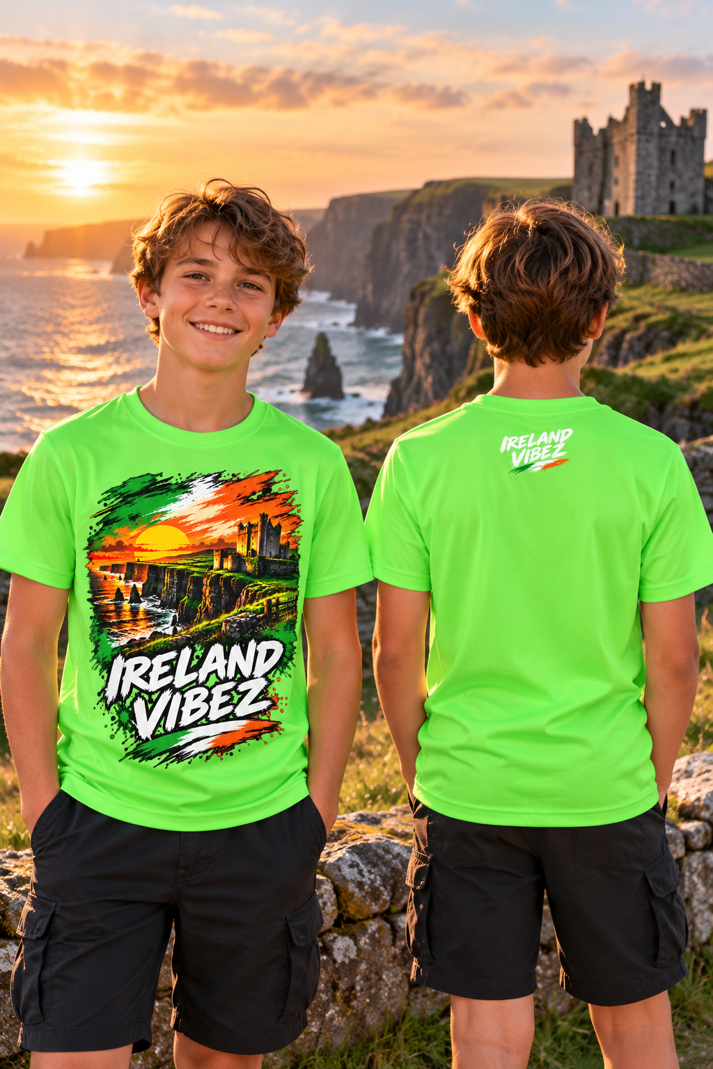 Ireland Vibez Kids Jersey | Irish Cliffs Sunset Graphic