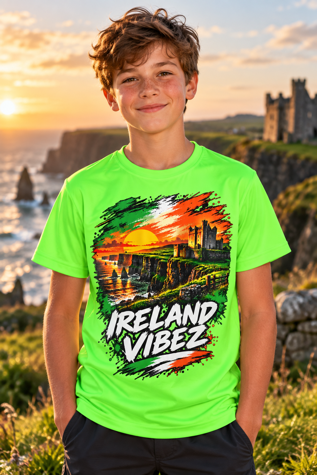 Ireland Vibez Kids Jersey | Irish Cliffs Sunset Graphic