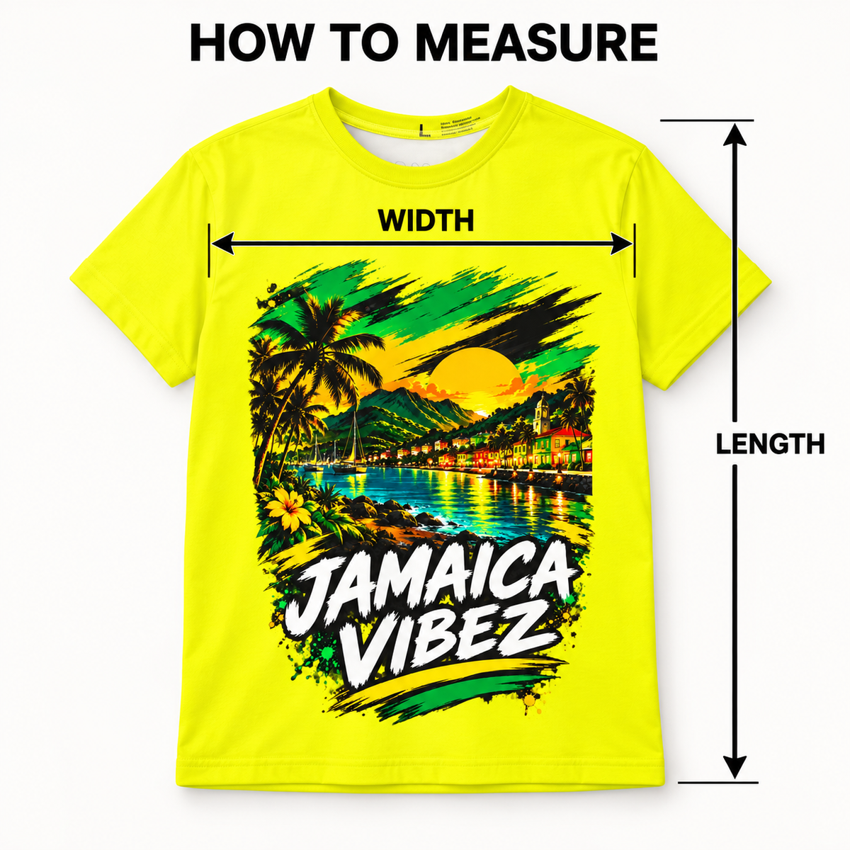 Jamaica Vibez Sunset Beach Scene Kids Jersey | Neon Yellow