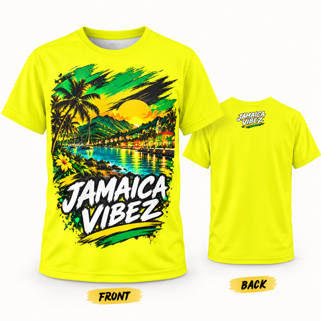 Jamaica Vibez Sunset Beach Scene Kids Jersey | Neon Yellow