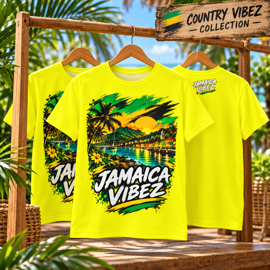 Jamaica Vibez Sunset Beach Scene Kids Jersey | Neon Yellow