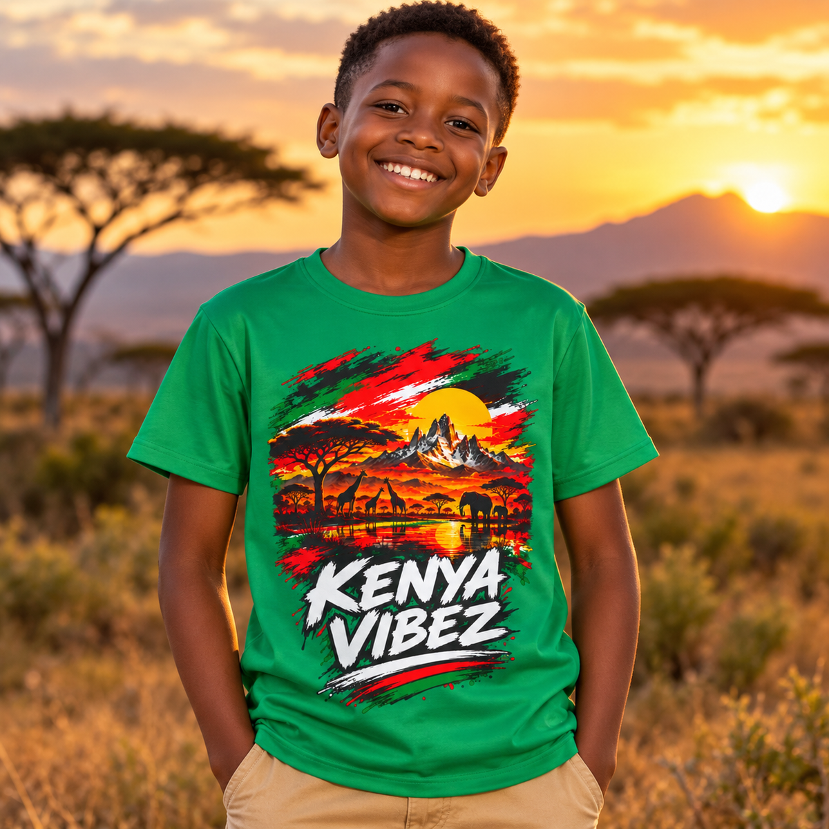 Kenya Vibez Sunset Safari Kids Jersey | African Wildlife Print