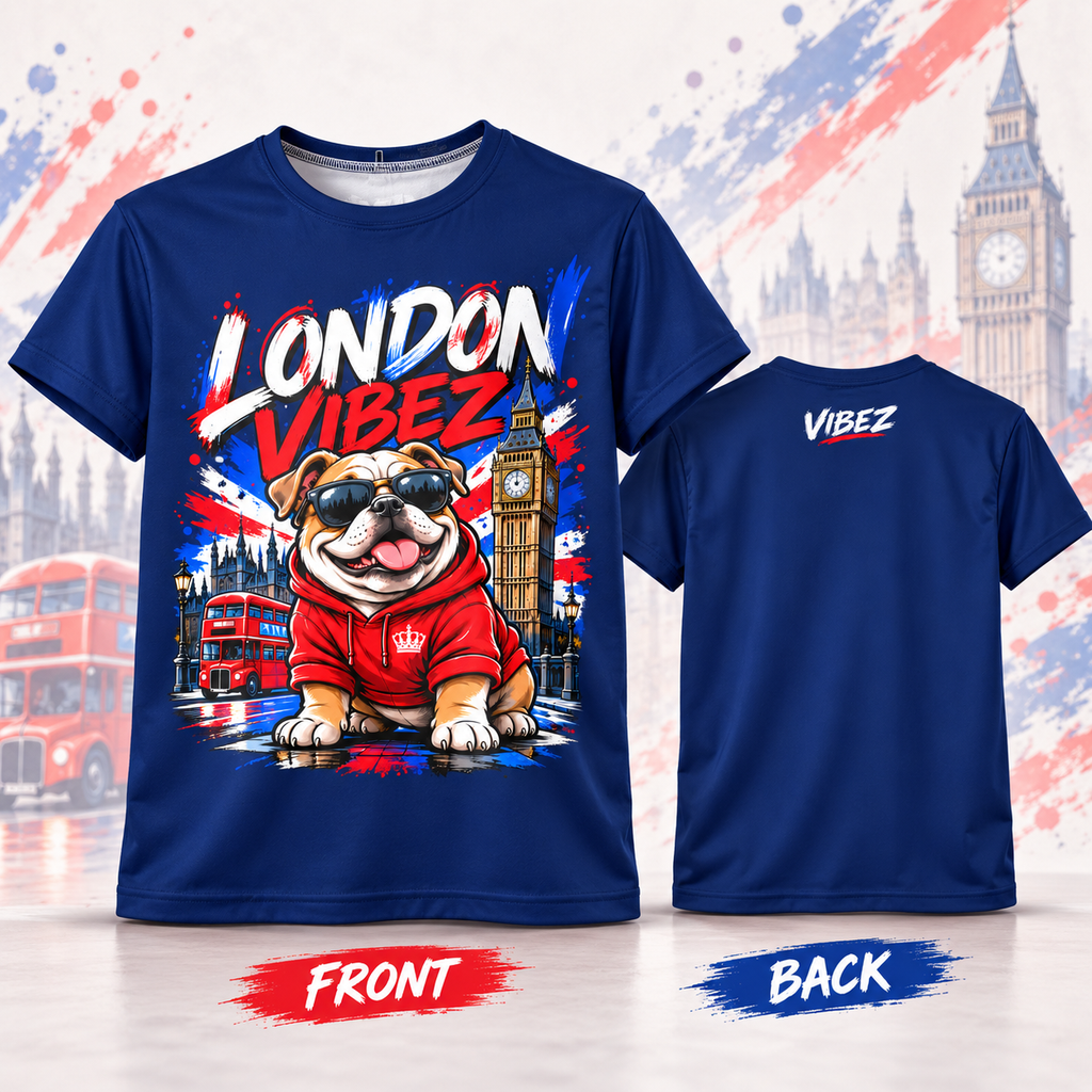 London Vibez Bulldog Graphic Kids Jersey | Union Jack, Big Ben