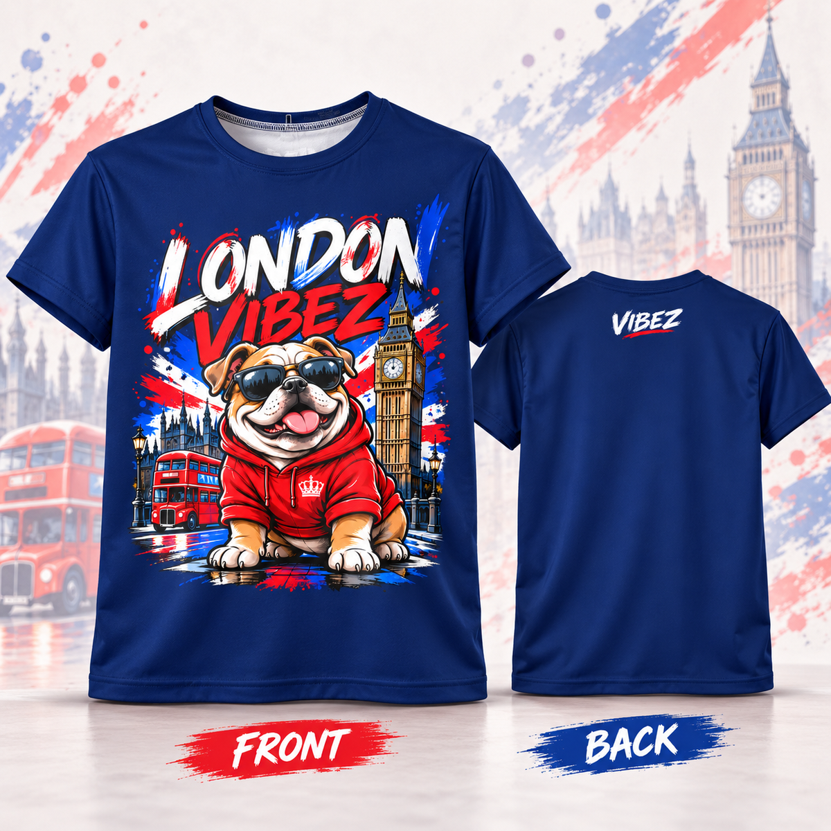 London Vibez Bulldog Graphic Kids Jersey | Union Jack, Big Ben