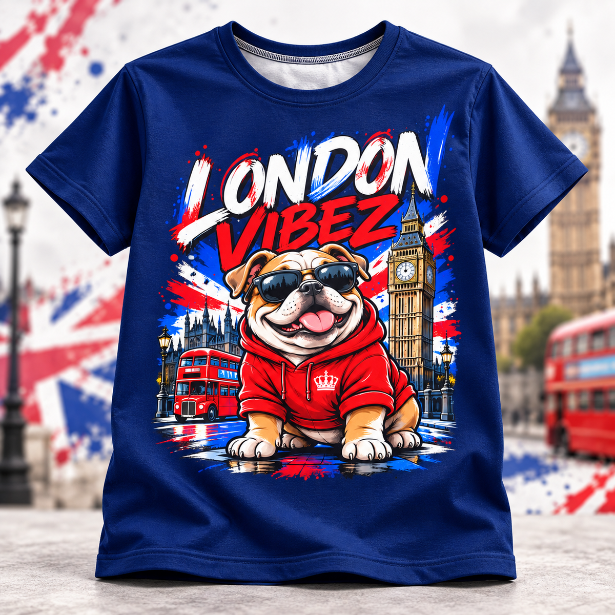 London Vibez Bulldog Graphic Kids Jersey | Union Jack, Big Ben