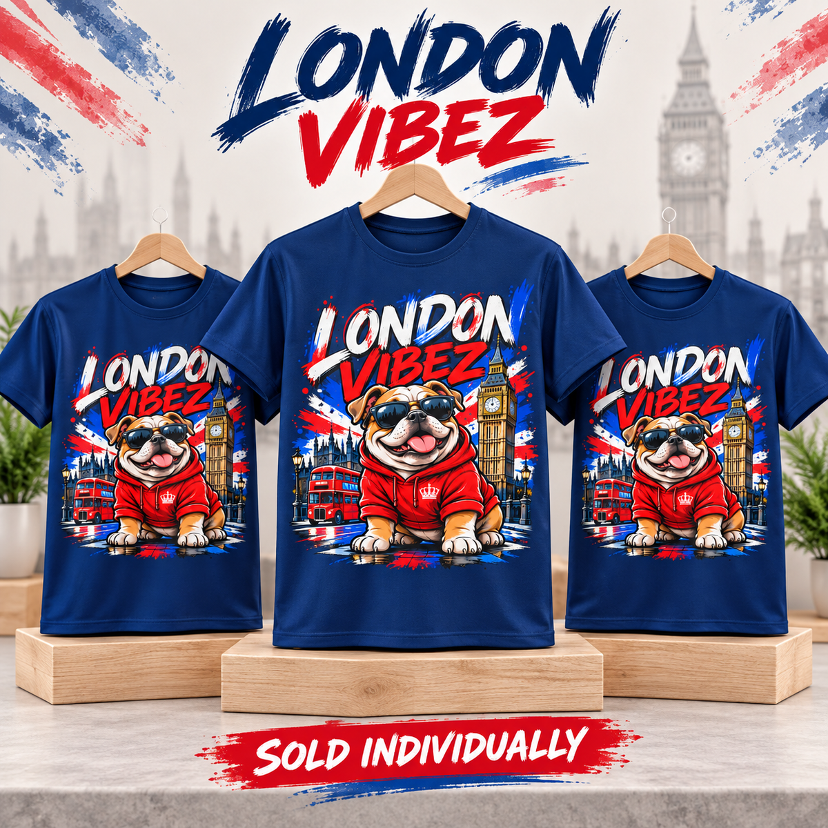 London Vibez Bulldog Graphic Kids Jersey | Union Jack, Big Ben