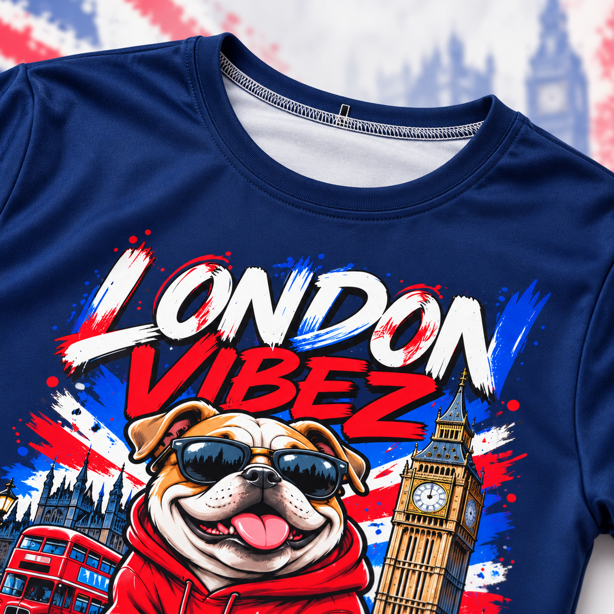 London Vibez Bulldog Graphic Kids Jersey | Union Jack, Big Ben