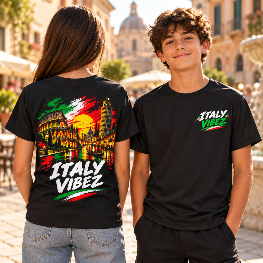 Italy Vibez Kids Jersey | Italian Flag Colosseum Leaning Tower Sports Tee