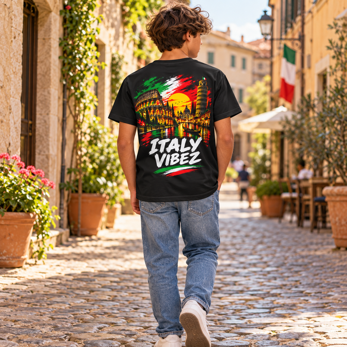 Italy Vibez Kids Jersey | Italian Flag Colosseum Leaning Tower Sports Tee