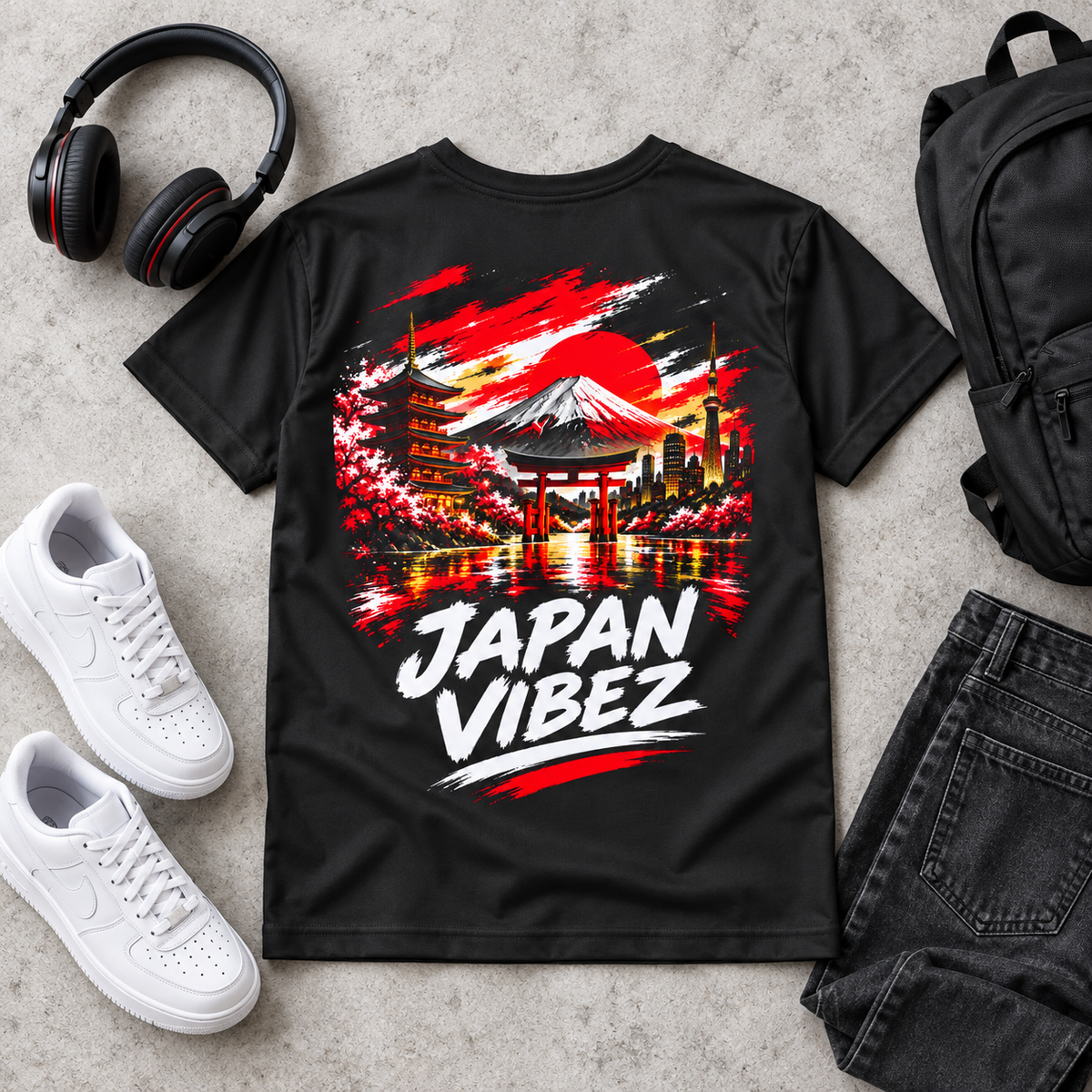 Japan Vibez Kids Jersey | Mount Fuji Torii Cherry Blossom Graphic