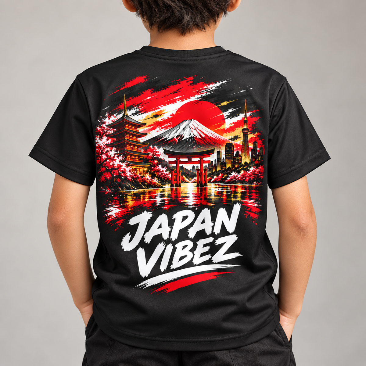 Japan Vibez Kids Jersey | Mount Fuji Torii Cherry Blossom Graphic