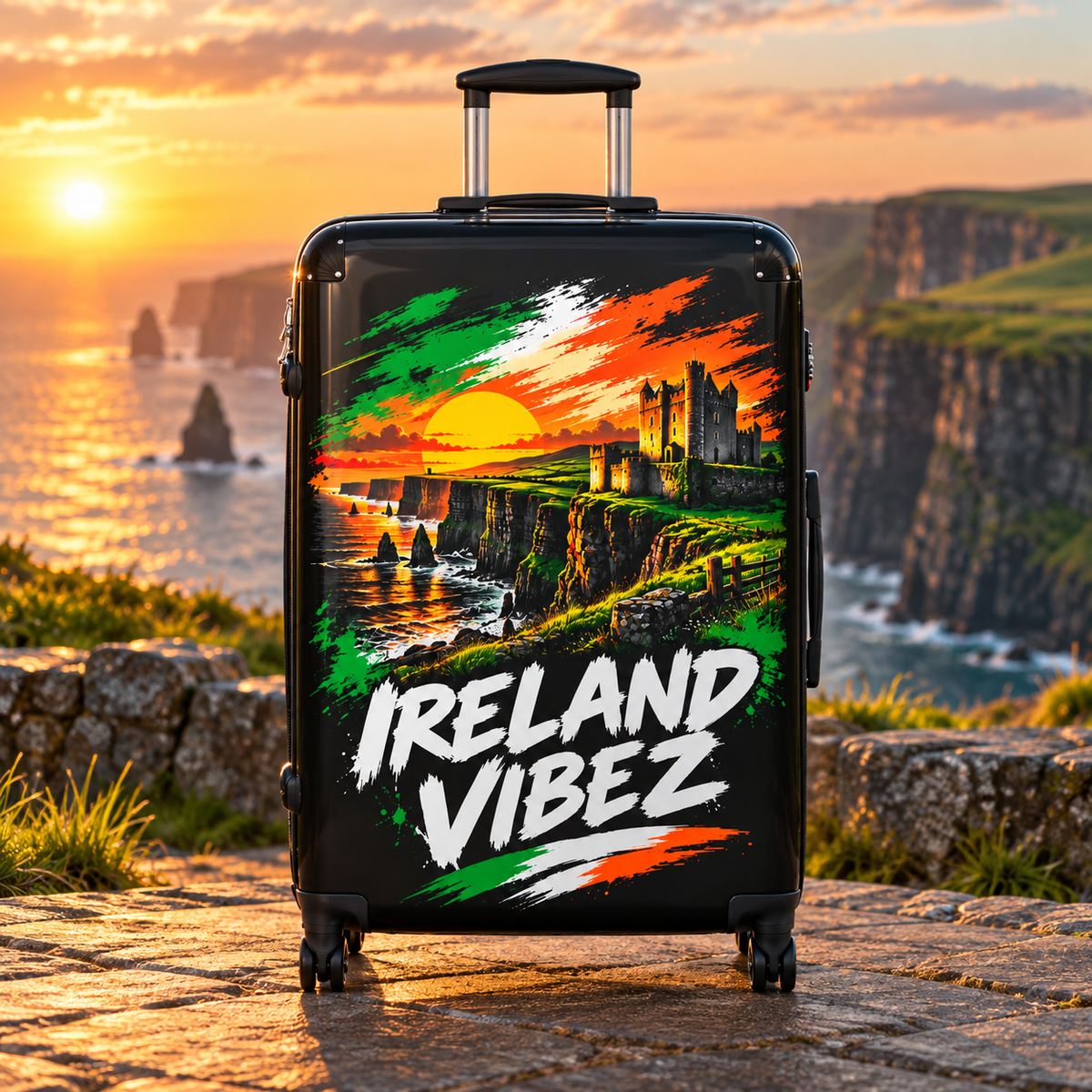 Ireland Vibez Suitcase | Irish Cliffs Sunset Travel Luggage