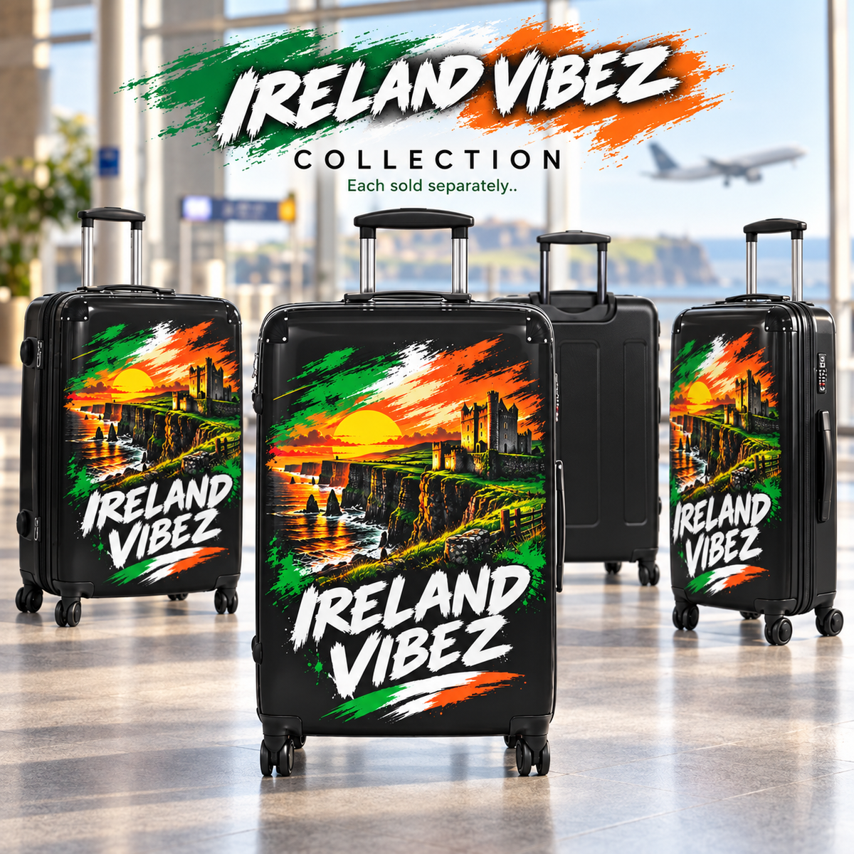 Ireland Vibez Suitcase | Irish Cliffs Sunset Travel Luggage