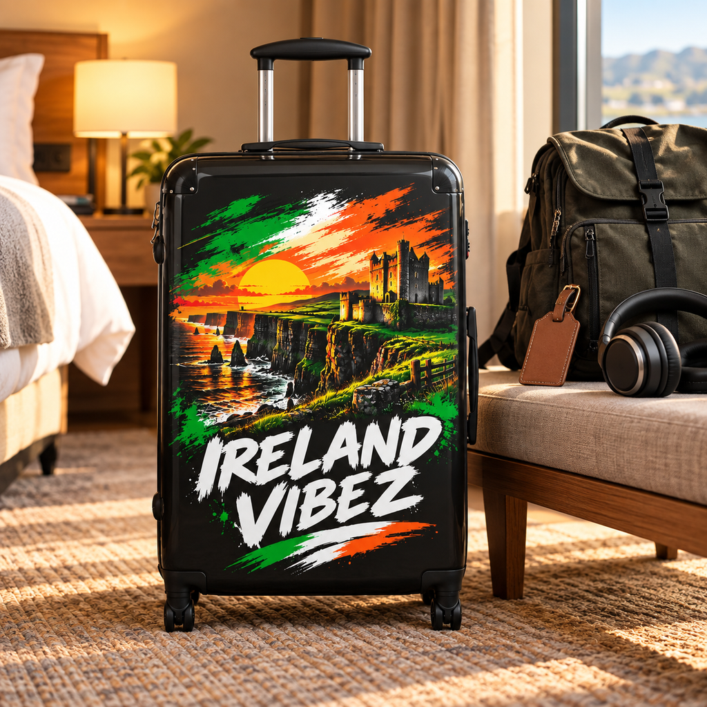 Ireland Vibez Suitcase | Irish Cliffs Sunset Travel Luggage