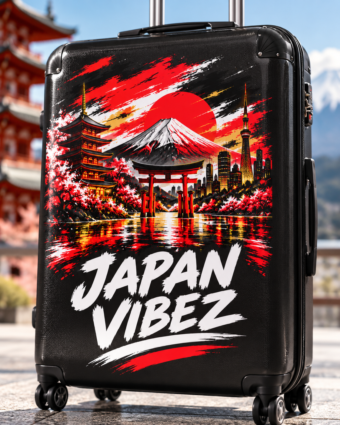 Japan Vibez Suitcase | Mount Fuji Pagoda Sunset Luggage