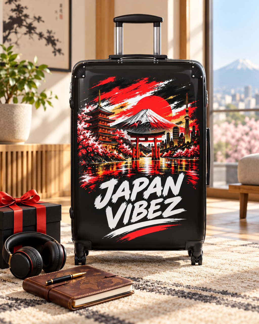 Japan Vibez Suitcase | Mount Fuji Pagoda Sunset Luggage