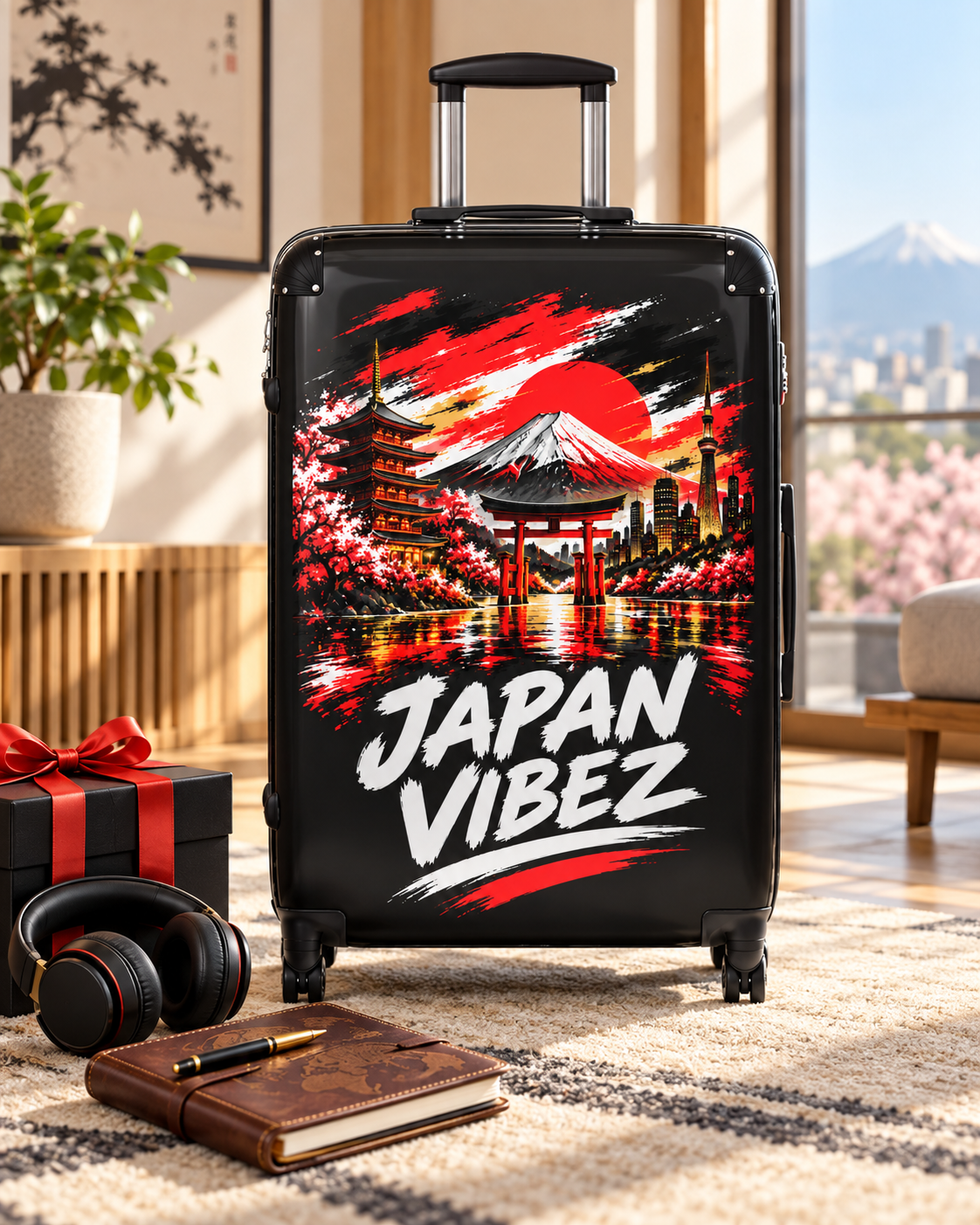 Japan Vibez Suitcase | Mount Fuji Pagoda Sunset Luggage