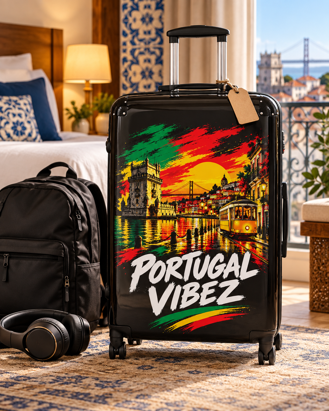 Portugal Vibez suitcase | Lisbon skyline travel luggage