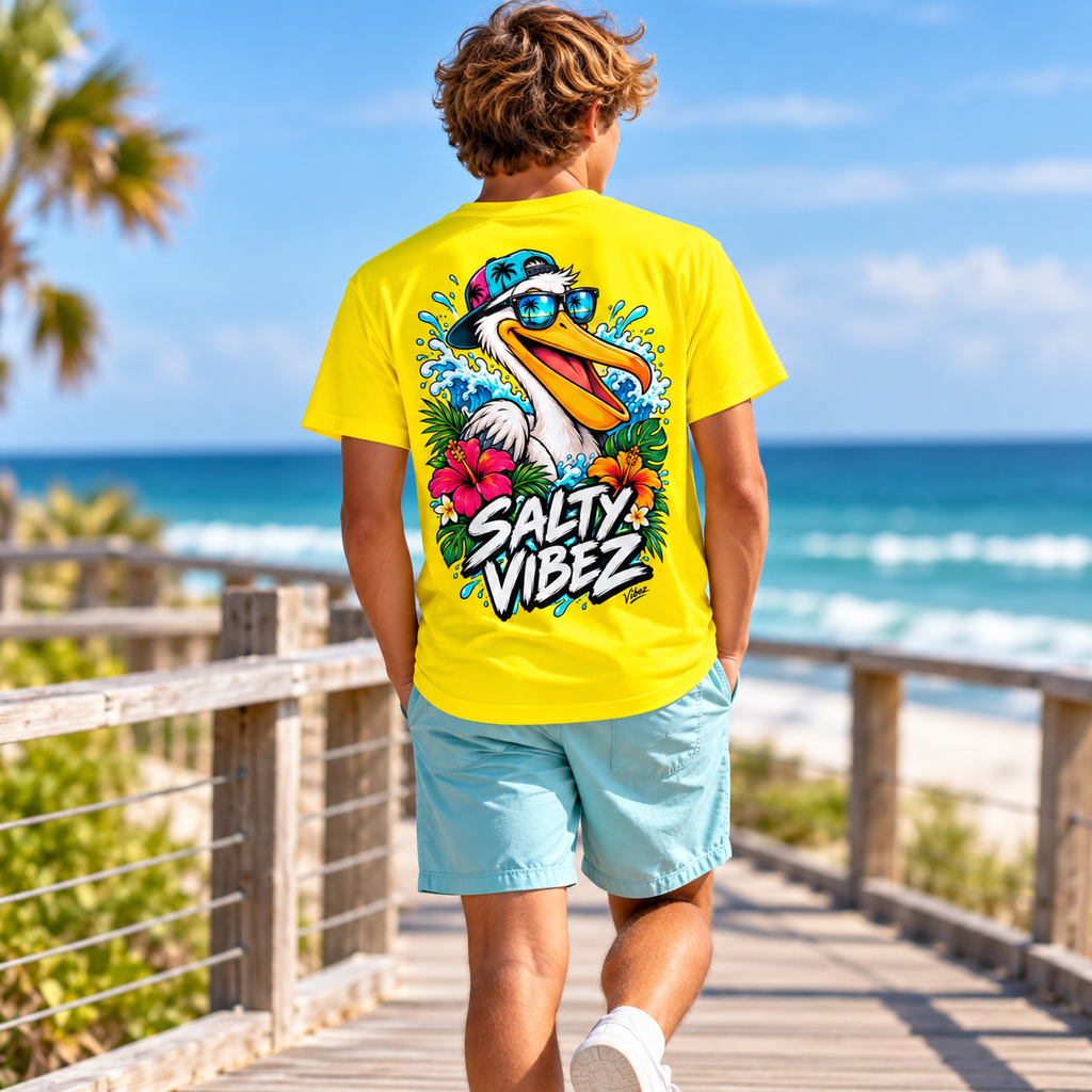Salty Vibez Pelican Tee, Kids Jersey | Tropical Beach Surf Design