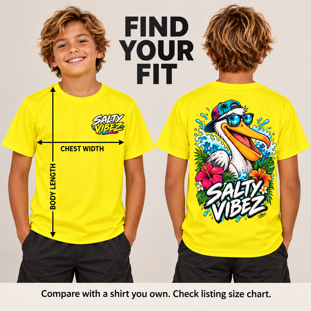 Salty Vibez Pelican Tee, Kids Jersey | Tropical Beach Surf Design