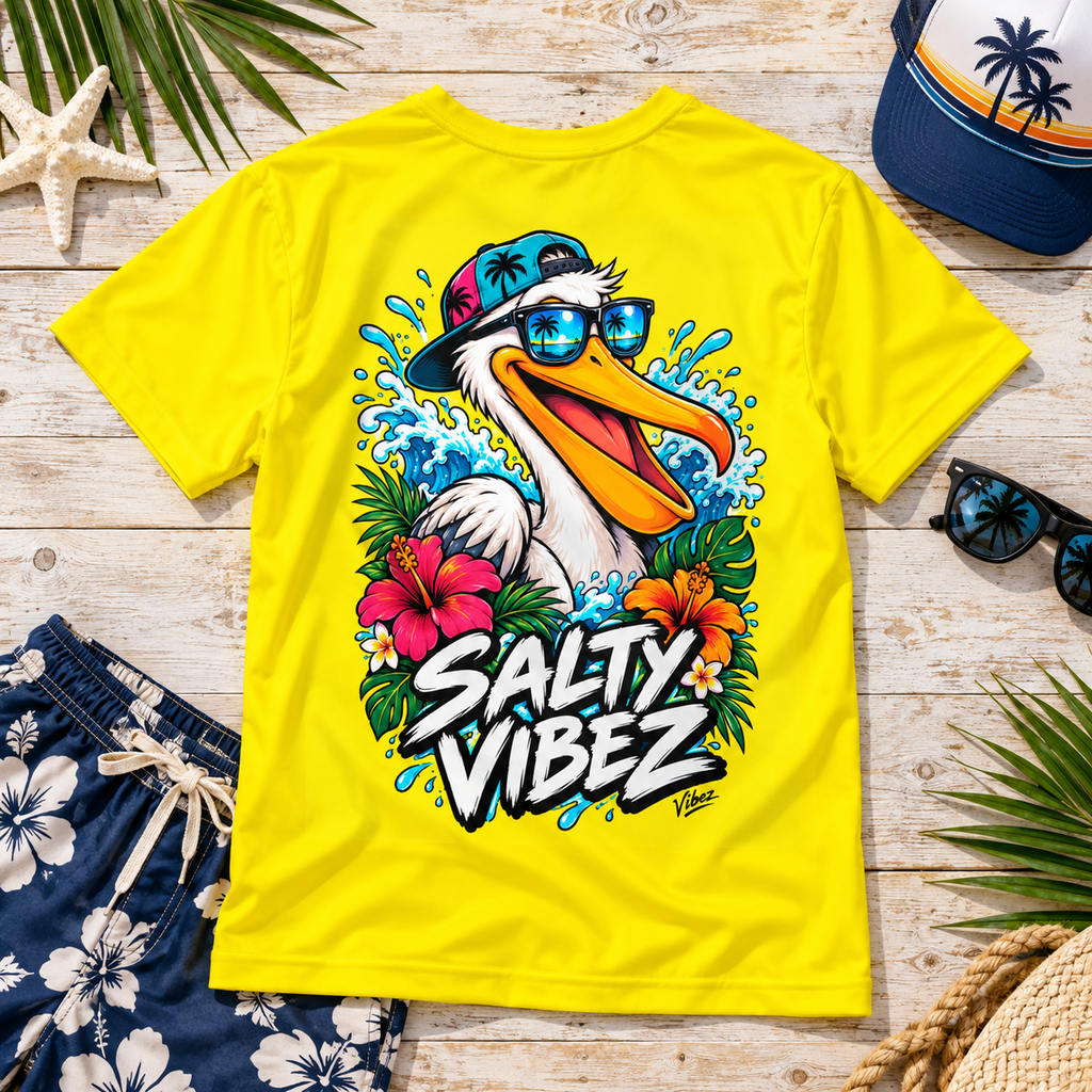 Salty Vibez Pelican Tee, Kids Jersey | Tropical Beach Surf Design