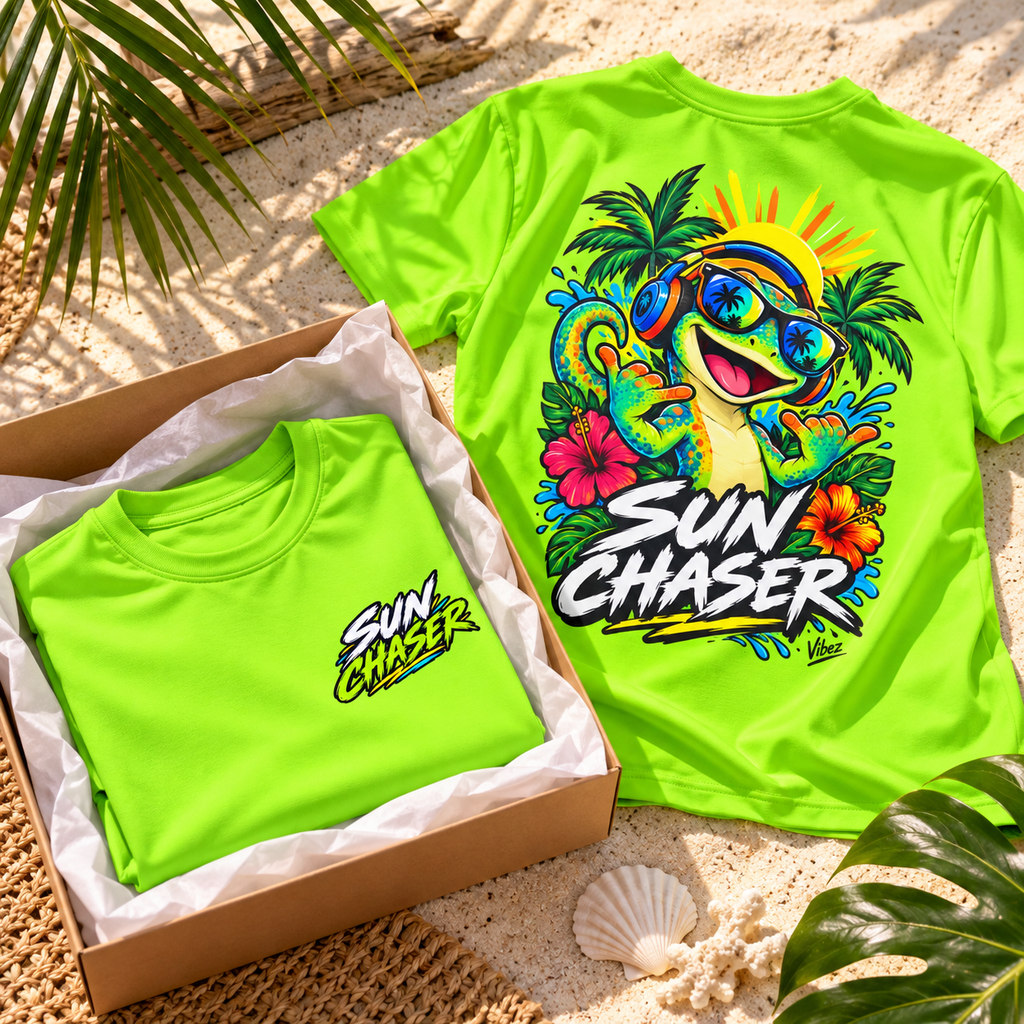 Sun Chaser Gecko Kids Jersey | Neon Tropical Surf Shirt
