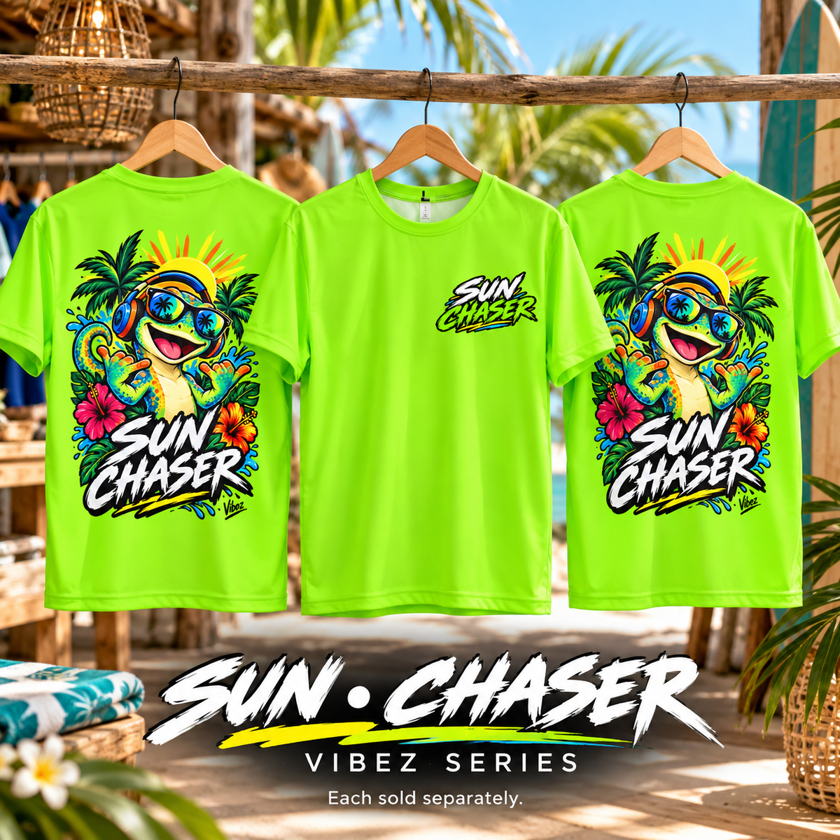 Sun Chaser Gecko Kids Jersey | Neon Tropical Surf Shirt