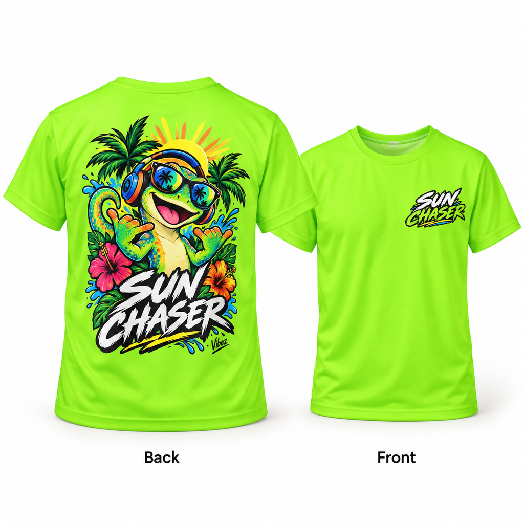 Sun Chaser Gecko Kids Jersey | Neon Tropical Surf Shirt