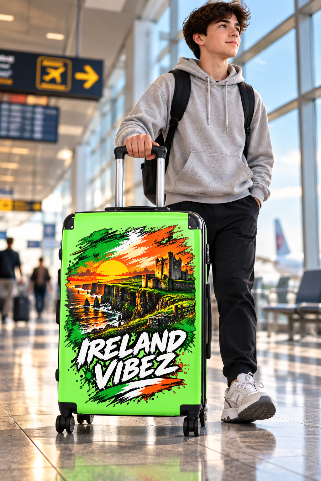 Ireland Vibez Suitcase | Cliffs, Castle Sunset Travel Luggage