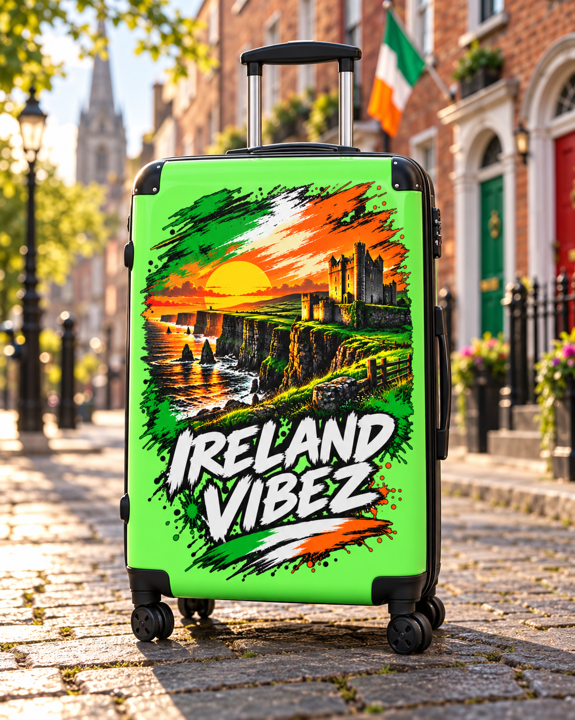 Ireland Vibez Suitcase | Cliffs, Castle Sunset Travel Luggage