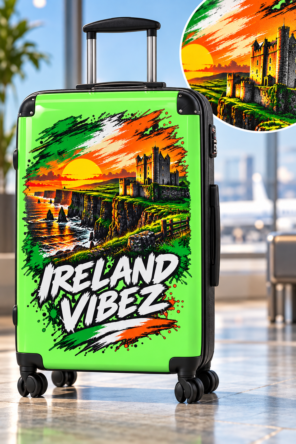 Ireland Vibez Suitcase | Cliffs, Castle Sunset Travel Luggage