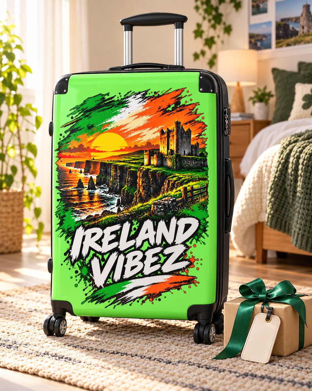 Ireland Vibez Suitcase | Cliffs, Castle Sunset Travel Luggage