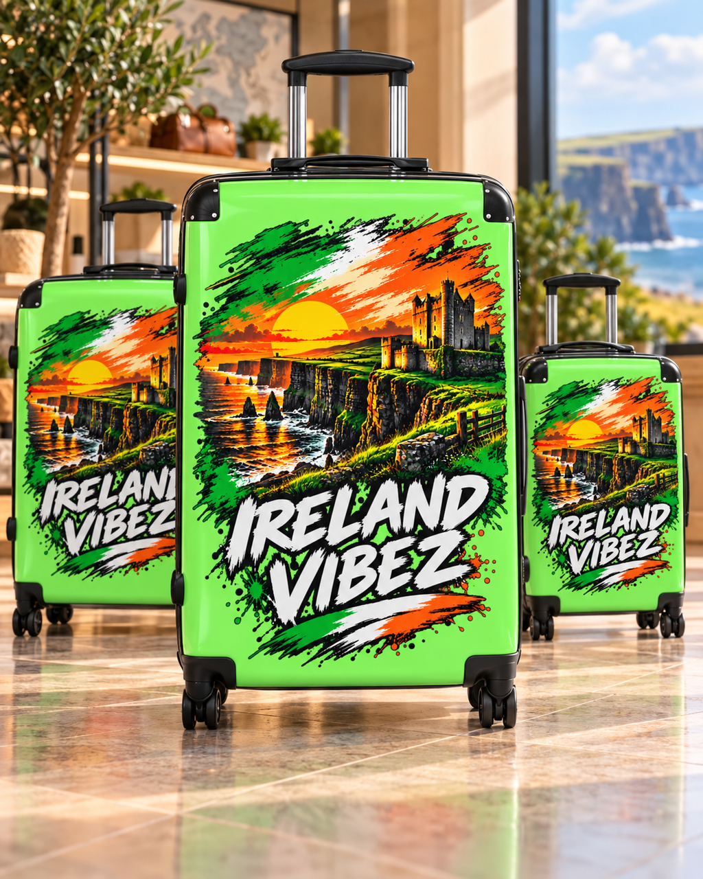 Ireland Vibez Suitcase | Cliffs, Castle Sunset Travel Luggage