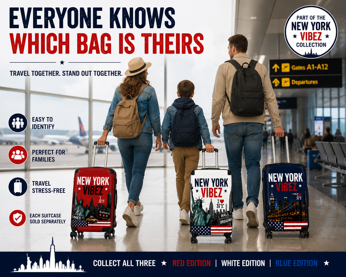 New York Suitcase | White NYC Hard Shell Carry On Luggage | Travel Suitcase | New York Vibez Collection  | Gift for Travelers