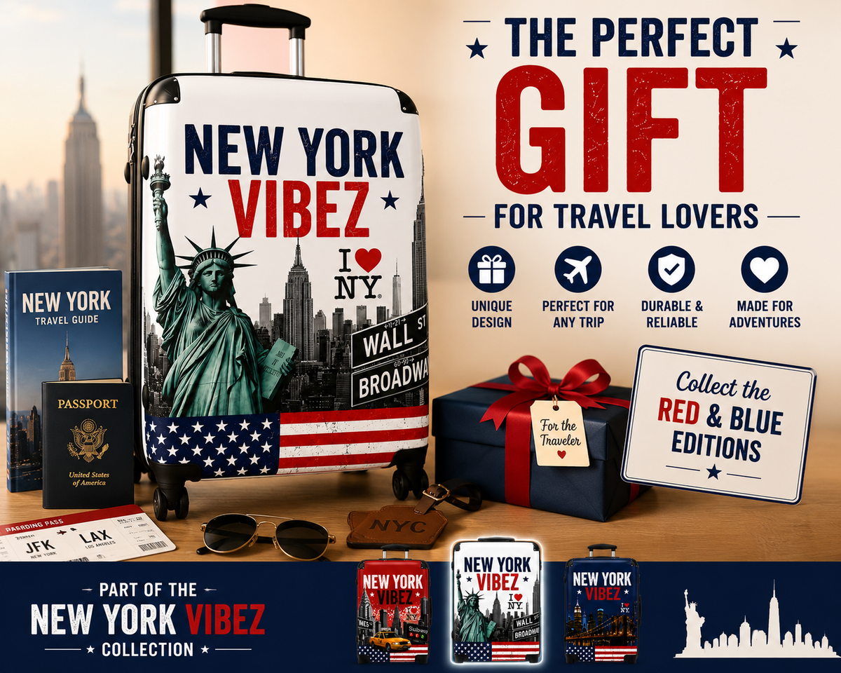 New York Suitcase | White NYC Hard Shell Carry On Luggage | Travel Suitcase | New York Vibez Collection  | Gift for Travelers