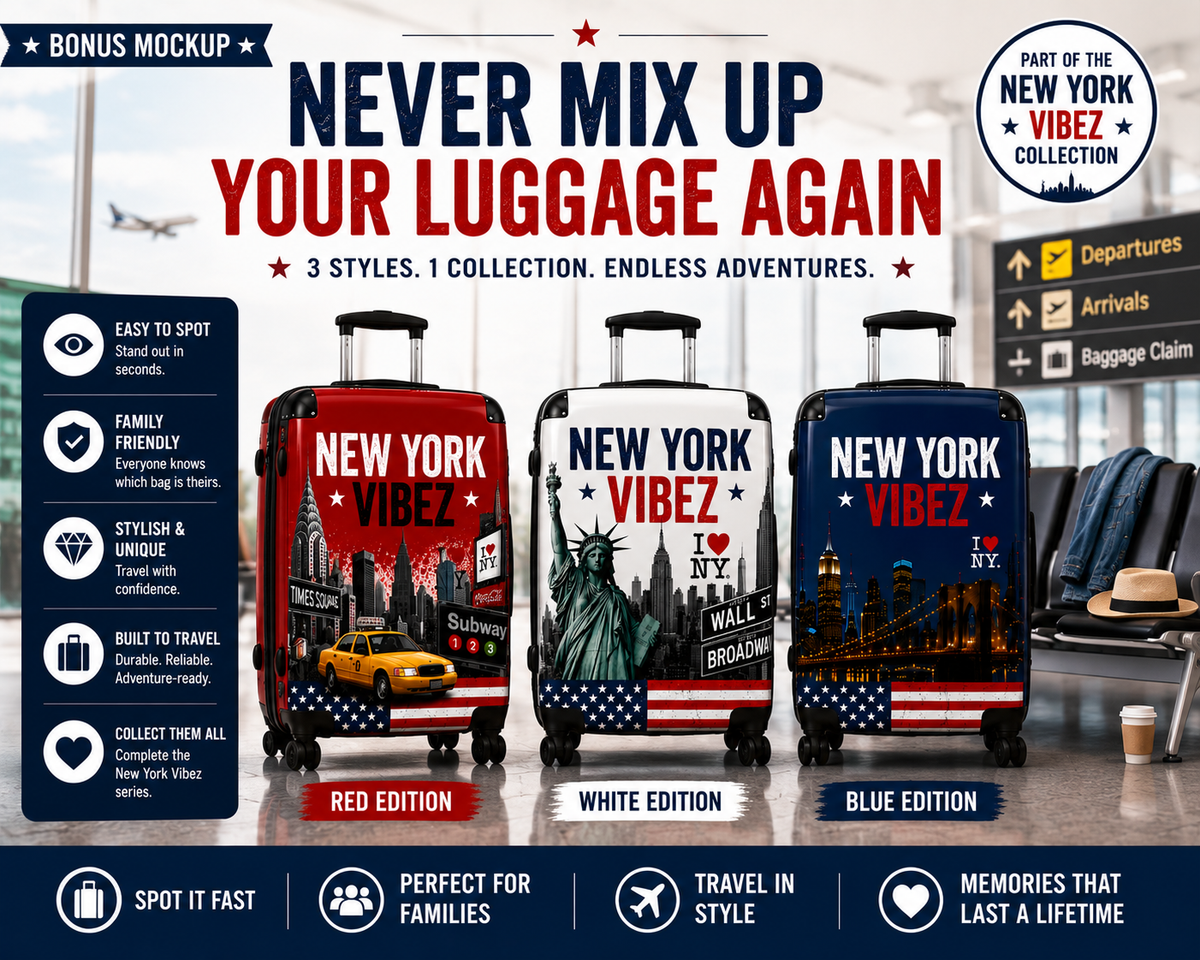 New York Suitcase | White NYC Hard Shell Carry On Luggage | Travel Suitcase | New York Vibez Collection  | Gift for Travelers