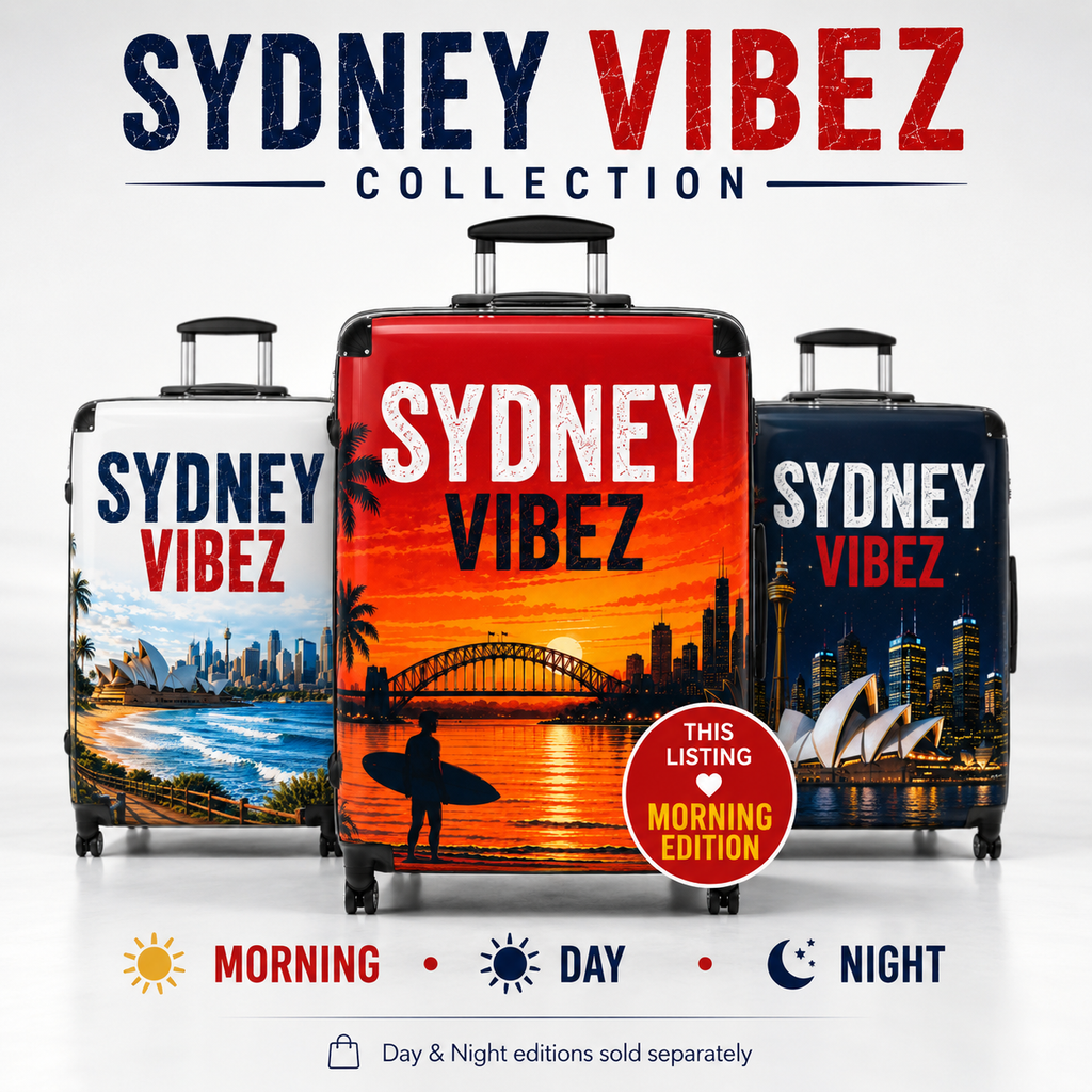 Sydney Vibez Suitcase | Red Morning Edition, Sydney Australia Travel Luggage | Harbour City Design | Unique Australian Travel Gift