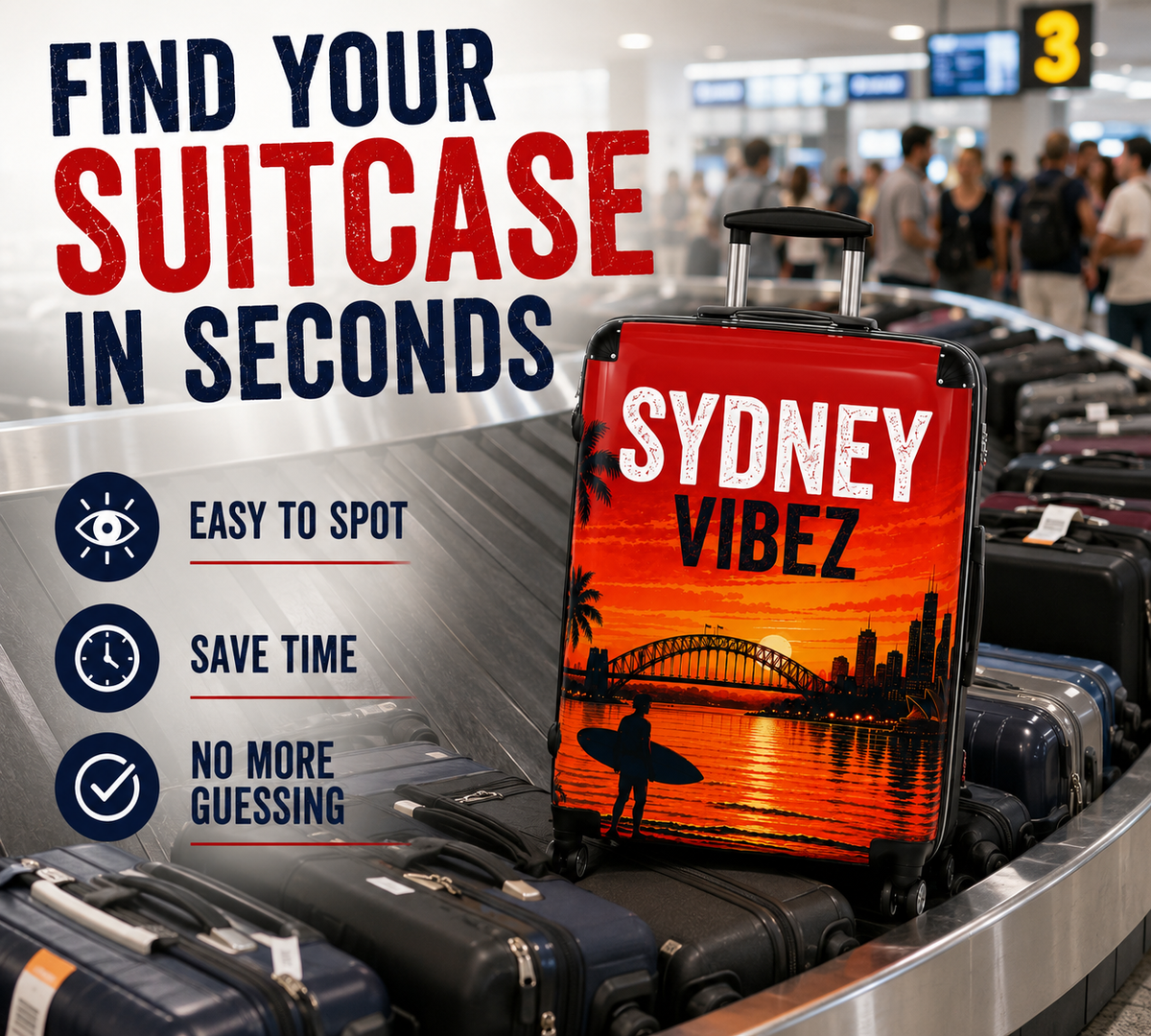 Sydney Vibez Suitcase | Red Morning Edition, Sydney Australia Travel Luggage | Harbour City Design | Unique Australian Travel Gift