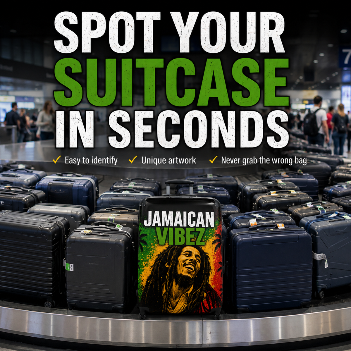 Jamaican Vibez Suitcase, Caribbean Travel Suitcase, Hard Shell Carry-On, Unique Gift for Travelers