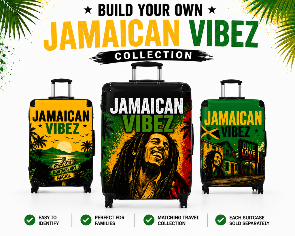 Jamaican Vibez Suitcase, Caribbean Travel Suitcase, Hard Shell Carry-On, Unique Gift for Travelers