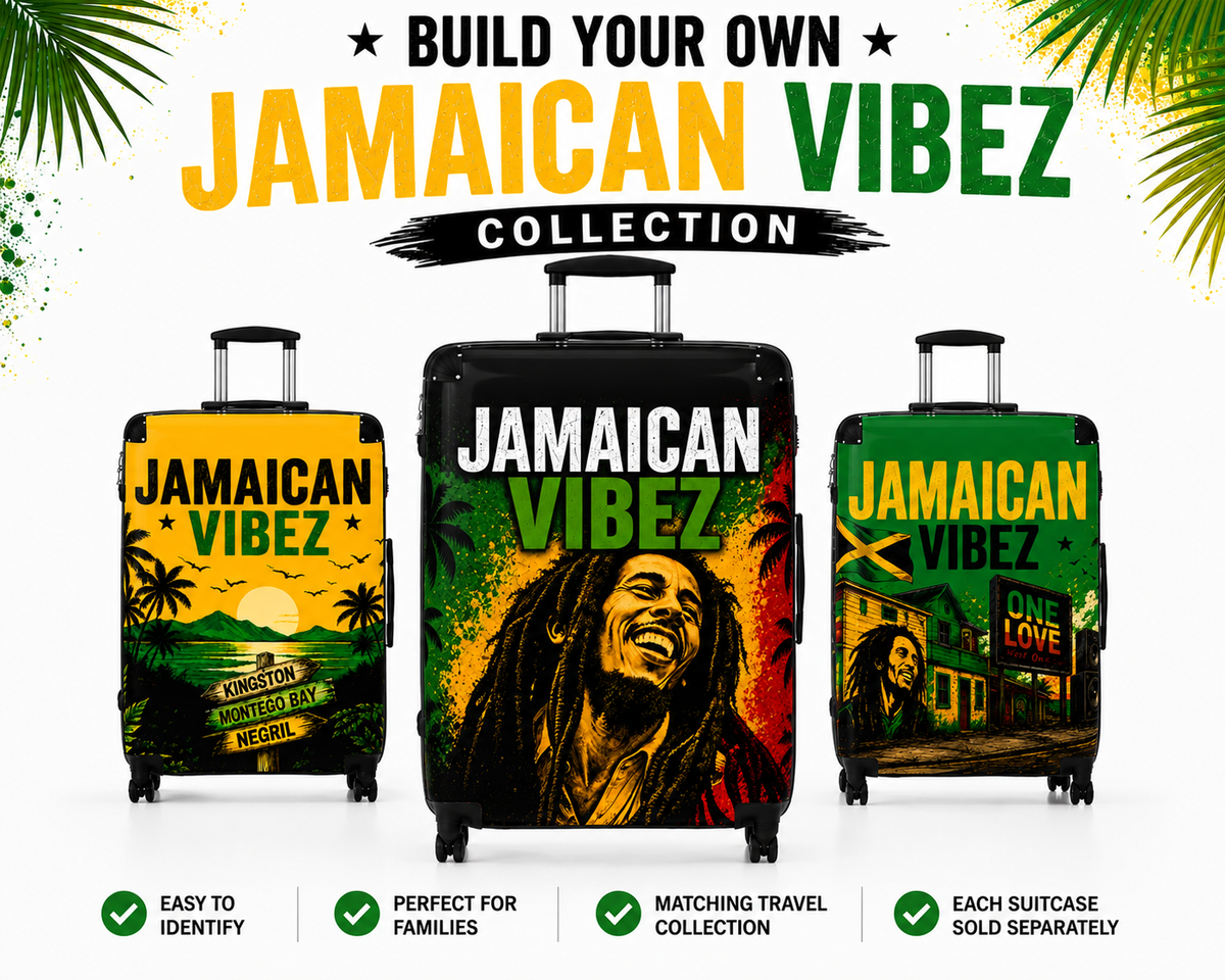 Jamaican Vibez Suitcase, Caribbean Travel Suitcase, Hard Shell Carry-On, Unique Gift for Travelers